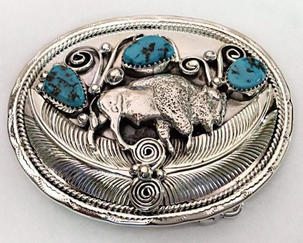 Navajo Henry Attakai Turquoise Buffalo Belt Buckle