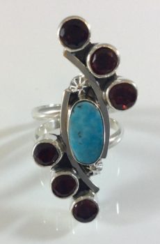 Turquoise and Garnet Twist Ring