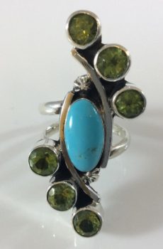 Turquoise and Peridot Twist Ring